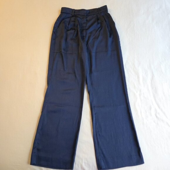 Abercrombie & Fitch Sloane Tailored Pant Navy Satin High Rise Wide Leg - Picture 12 of 12